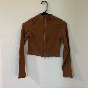 Brown Long Sleeve Zip-Up Top